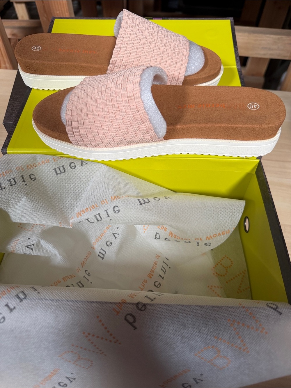 bernie mev. Woven Light Pink Platform Slide Sandals